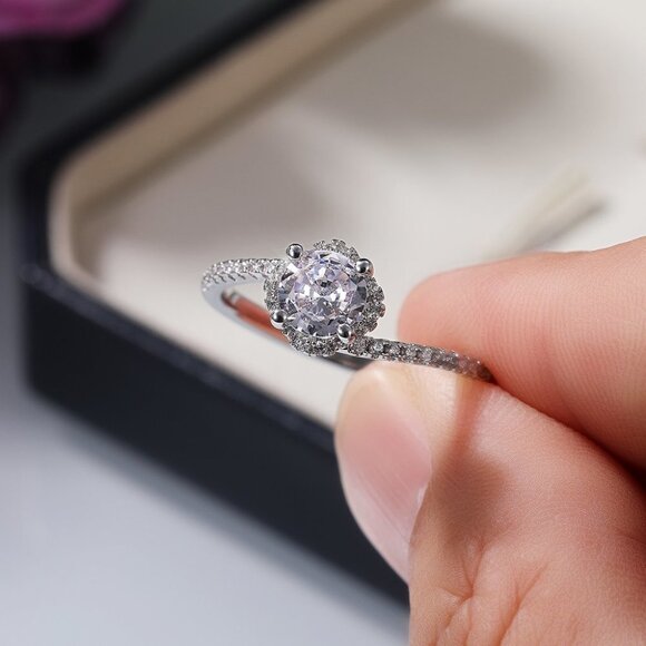 😍Beautiful CZ Diamond Twisted Macro Pave Silver Pure Flower Wedding Ring, K844 - Picture 2 of 8